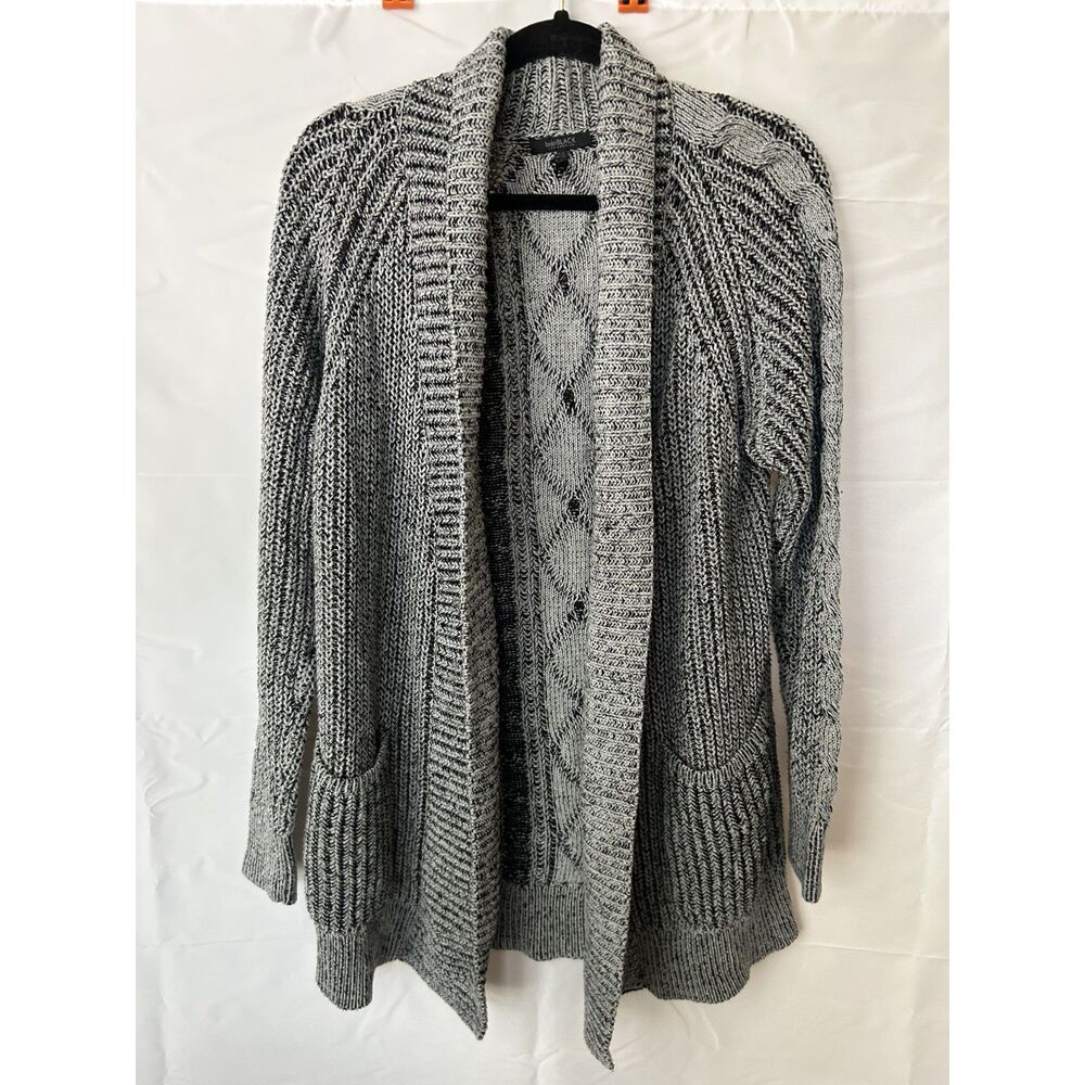 bob Black Women's Black & Gray Knit Cable Sweater 100% Cotton Heavy Coat Size S
